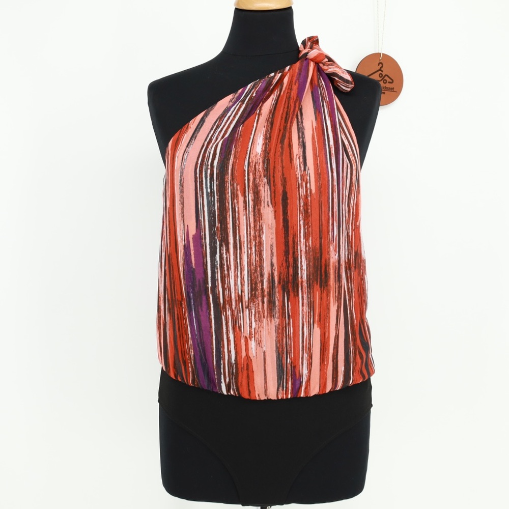 MISA Los Angeles One Shoulder Abstract Stripe Print‎ Bodysuit Top Womens XS NWT